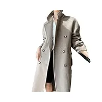 manteau long classique en laine épaisse à double boutonnage pour femme automne et hiver, oatmeal, s