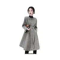 manteau long d'hiver en laine pour femme - cape rayée - manteau ample - ceinture - vêtements, noir , xxl
