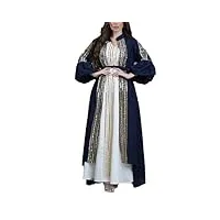 rfmfkkg robe longue abaya pour femme avec col en v et paillettes - caftan marocain, robe bleue., m