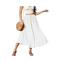 zeagoo jupe longue pour femme taille haute Élégante jupe longue trapèze en maille avec cordon de serrage décontractée jupe d'été blanche printemps m blanc. m