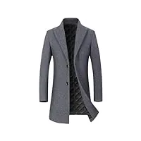 dbfbdtu manteau long en laine pour homme trench épais décontracté veste pour homme, gris 9 coton, xxxl