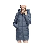 veste d'hiver longue pour femme, col montant, poche à capuche, chaud, coupe-vent, en coton, manteau féminin, 611 gris9 bleu, l