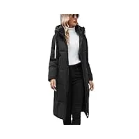 manteau d'hiver pour femme - veste en duvet classique chaude à lacets à capuche - manteau long décontracté pour femme, noir , xl