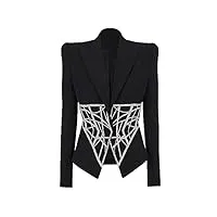blazer pour femmes mode géométrique strass robe de soirée veste Élégante un bouton coupe ajustée dîner bal costume veste,l,black