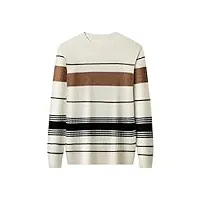 skinii men's fashion hoodies， wool thick warm sweater men clothing autumn winter round-neck big striped pullover men (color : white, size : xx-large)