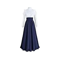 fiamll robe victorienne renaissance pour femme - robe de bal vintage - chemisier médiéval avec jupe longue renaissance - bleu - taille 3xl