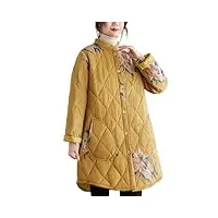 jyhbhmzg manteau d'hiver pour femme, veste longue, parkas vintage, style chinois, imprimé ethnique, streetwear matelassé, vêtements d'extérieur chauds pour femmes, jaune, l