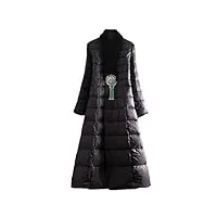 jyhbhmzg veste d'hiver en duvet pour femme - vêtement d'extérieur vintage élégant - broderie florale - slim lady glands trench coat femme, noir , l