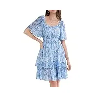 grace karin robe Élégante pour femmes à manches courtes imprimé fleurs Été robe mi-longue de cocktail une ligne taille cintrée tenue décontractée l bleu clair florale