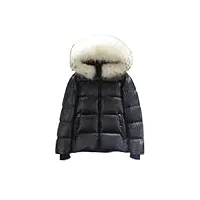 haitpant veste d'hiver à capuche brillante épaisse pour femme, manteau court et chaud, coupe-vent, col en fourrure, parkas, noir 3, xl