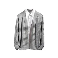 cardigan en laine mérinos homme col v tricoté manteau top automne hiver loose mode coréen luxe veste, gris, s