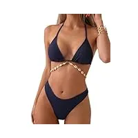 soly hux maillot de bain 2 pièces bikini triangle dos nu pour femme, bleu pur, taille s