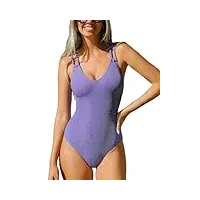 cupshe maillot de bain une pièce pour femme - encolure dégagée - bretelles asymétriques dans le dos - lurex, violet clair, taille m