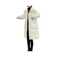 pulcykp manteau long d'hiver en duvet de coton épais et chaud pour femme, blanc crème, l