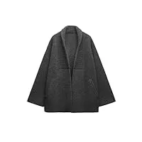 manteau court en laine à revers avec poche et manches longues, veste à manches longues, couleur unie, veste rétro décontractée, gris foncé 9., s