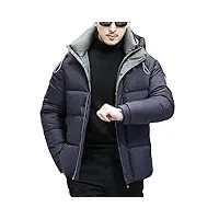 doudoune à capuche pour homme manteaux épais pour vestes chaudes en duvet manteau bouffant, bleu marine, s