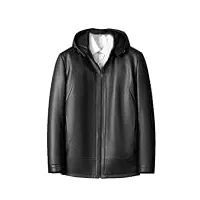 vsadsau vestes à capuche en cuir de vache naturel 90 % blanc blanc pour hommes d'affaires décontracté manteau en cuir, noir , xxl