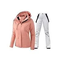 combinaisons ski d'hiver veste de ski rose for femme avec doublure en duvet chaud, manteau d'hiver isolé, imperméable, coupe-vent, combinaison de neige, manteau de snowboard vêtements d'extérieur comb
