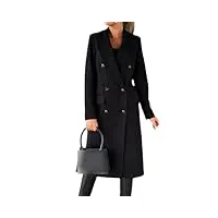 suwequest manteau long mince à double boutonnage pour femme automne et hiver, noir , xl