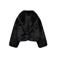 aloeu revers fausse fourrure veste manteau femmes en vrac à manches longues moelleux chaud manteaux femme dame pardessus streetwear (color : black, size : m)