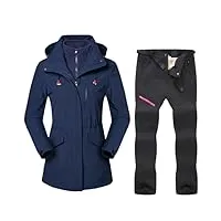 fjnbbiot combinaison de ski pour femme - veste imperméable en polaire chaude pour la pêche, le trekking, le ski, ensemble bleu foncé, xl