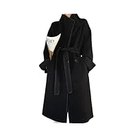 hdhdeueh manteau long en laine pour femme - style vintage - trench - avec ceinture à revers, noir , l