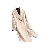 hdhdeueh manteau long avec poches à revers pour femme en laine solide vintage à bouton unique, beige, s