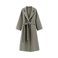 hdhdeueh manteau long en laine avec ceinture pour femme - revers solide - classique - chaud - vintage, gris, l