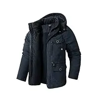 pulcykp manteaux à capuche en polaire cachemire pour homme - veste rembourrée en coton chaud, bleu marine, xl