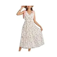 grace karin robe d'été décontractée à col en v sans manches en mousseline de soie pour femme - robe mixi trapèze, fleurs roses - abricot, xl