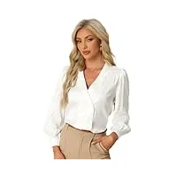 allegra k femme chemise boutonnée décontractée pour le travail et les affaires chemisier À manches longues en satin blanc l