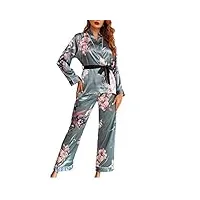 magill print fashiong ensemble de pyjama doux pour femme avec ceinture et manches longues - vêtements de nuit confortables (couleur : a, taille : medium) (el)