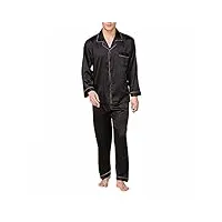 exkate ensemble pyjama pour hommes, vêtements de nuit, chemise de nuit en satin doux et confortable (couleur : noir, taille : 2xl code)
