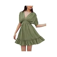 grace karin robe d'été décontractée à manches courtes et col en v profond pour femme - robe de plage légère, vert kaki, m