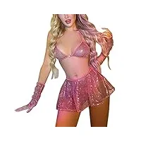 topjiao femmes new sequin flash discothèque costume sexy lingerie costume ensemble lingerie homme (hot pink, m)