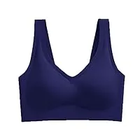 femmes anneaux acier sans sous-vêtements lingerie bra size yoga vest plus sports body ouvert (navy, xxxxl)