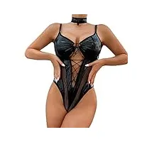 topjiao ladies black mesh leather splicing ladies sexy chemise de nuit sexy transparente tenue lingerie (black, m)
