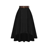 belle poque jupe plissée midi années 50 avec ceinture - taille élastique - style vintage, haut-bas-noir, 48