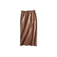 jupe de printemps en cuir véritable pour femmes, streetwear Élégant, taille haute, fente, jupe portefeuille longue de 85cm