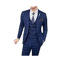 ensemble 3 pièces pour homme (veste + gilet + pantalon) en treillis - costume d'affaires formel pour marié - robe de mariée - carreaux, tz130 rayures bleues, xxl