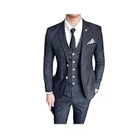 ensemble 3 pièces pour homme (veste + gilet + pantalon) en treillis - costume d'affaires formel pour marié - robe de mariée - carreaux, tz88 noir, xl