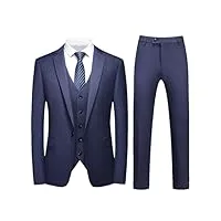 costume à double aération pour homme (blazer + gilet + pantalon) solide 3 pièces robe de mariée fête, bleu marine, 6x-large
