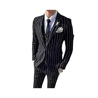 ensemble 3 pièces pour homme (veste + gilet + pantalon) à rayures - robe de mariée à double boutonnage, 1 bouton noir, xxl