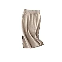 hgvcfcv jupe d'automne taille haute 100 % cachemire pour femme, jupe pull pour femme, jupes midi pour femmes automne hiver, beige, 44