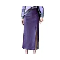 suwequest jupes en cuir pu violet pour femmes taille haute jupe longue automne hiver noir jupes moulantes minces, violet, 48
