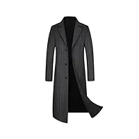 imosei manteau laine， automne laine x-long rayé trench coat hommes laine long manteau grande taille hommes trench coat (color : dark grey, size : xxxl)