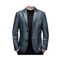 pulcykp veste en cuir de printemps pour homme - veste de costume d'affaires décontractée en cuir fin, bleu brume, xl