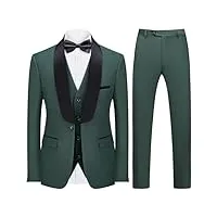 kudoro costume homme 3 pièces slim fit mariage business smoking d'affaires à un bouton pour fête bal blazer veste et pantalon gilet(armée verte,3xl)