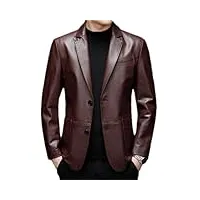 pulcykp veste en cuir de printemps pour homme - veste de costume d'affaires décontractée en cuir fin, rouge, xl