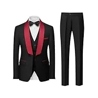 costume 3 pièces pour homme avec blazer, gilet et pantalon, coupe ajustée, costume de mariage, col rouge noir, 6x-large